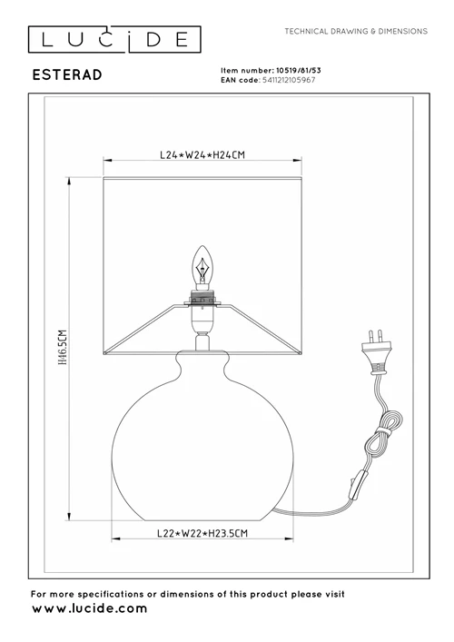 Lucide ESTERAD - Table lamp - Ø 24 cm - 1xE14 - Orange - technical